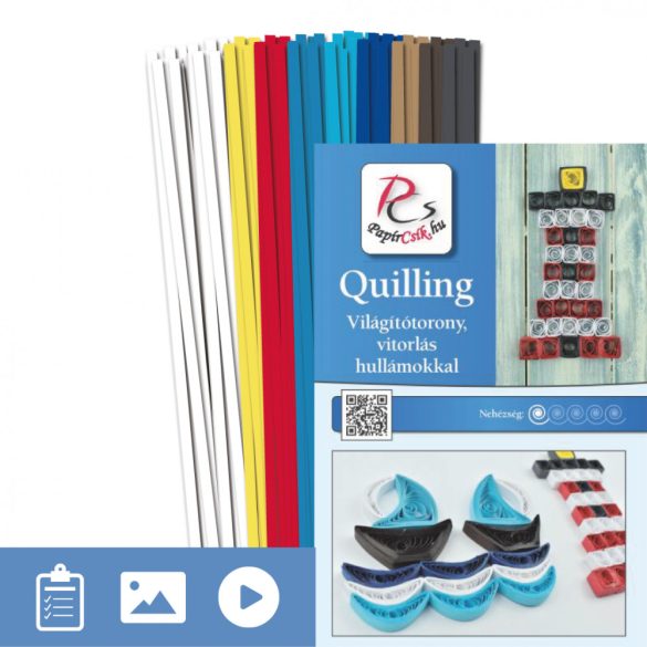 Leuchtturm, Segelboot mit Wellen - Quilling Muster (150 Stück Streifen und Beschreibung mit Bilder)