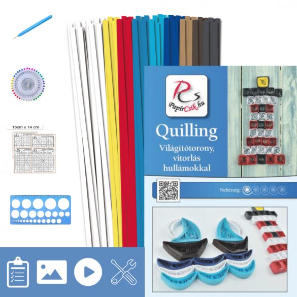 Leuchtturm, Segelboot mit Wellen - Quilling Muster (150 Stück Streifen, Beschreibung, Werkzeuge)